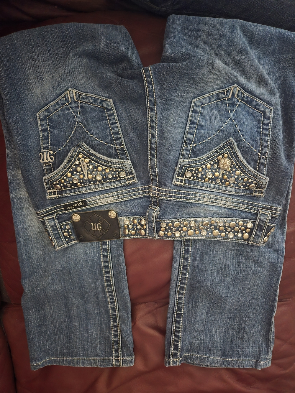 Miss Me Medium Blue Bootcut Jeans with Stud & Rhinestone Accents